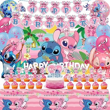 53 PCS Pink Cartoon Birthday Party Decorations Set for Girls Birthday