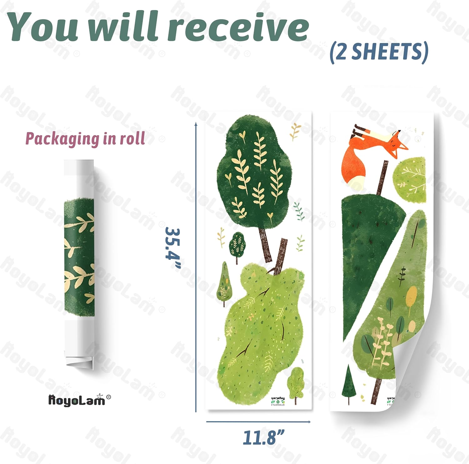 Trees and Fox Wall Decals Removable Cartoon Forest Vinyl Stickers for Nursery Living Room and Kitchen Botanical Decor Peel and Stick Wall Art