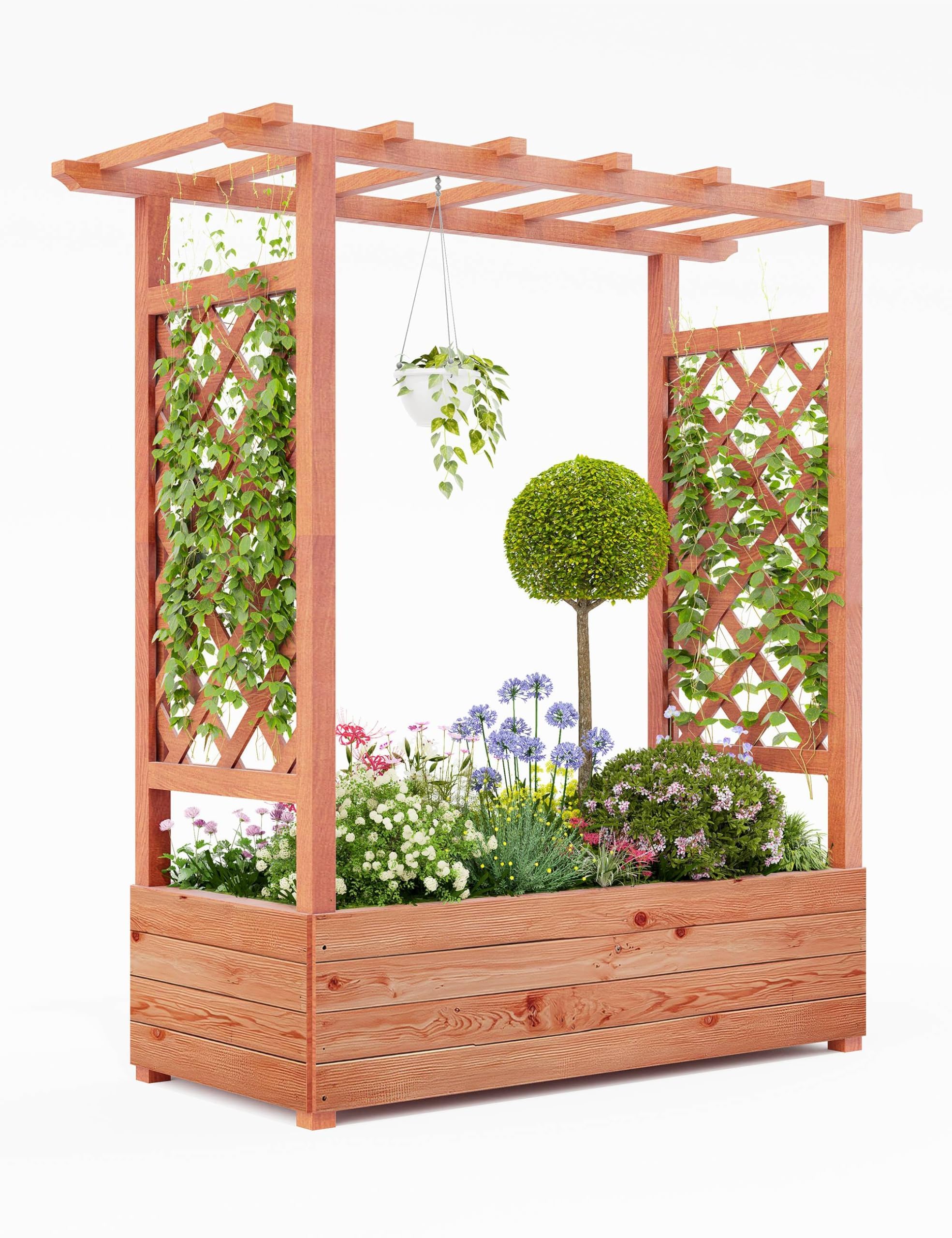 GarveeMore Elevated Wooden Planter Box with Arch Trellis