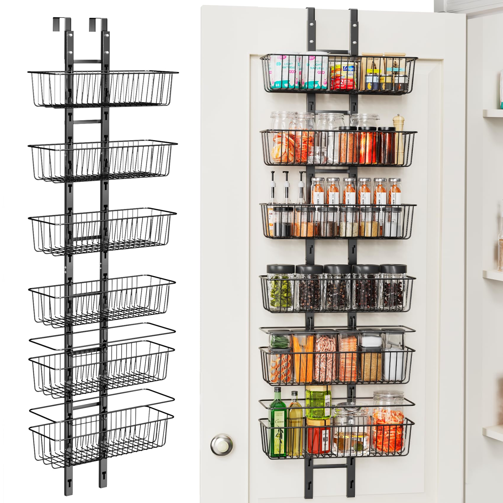 Over The Door Pantry Organizer Rack - 6 Tier, No Drilling, Holds 60 Lbs, 15" Wide