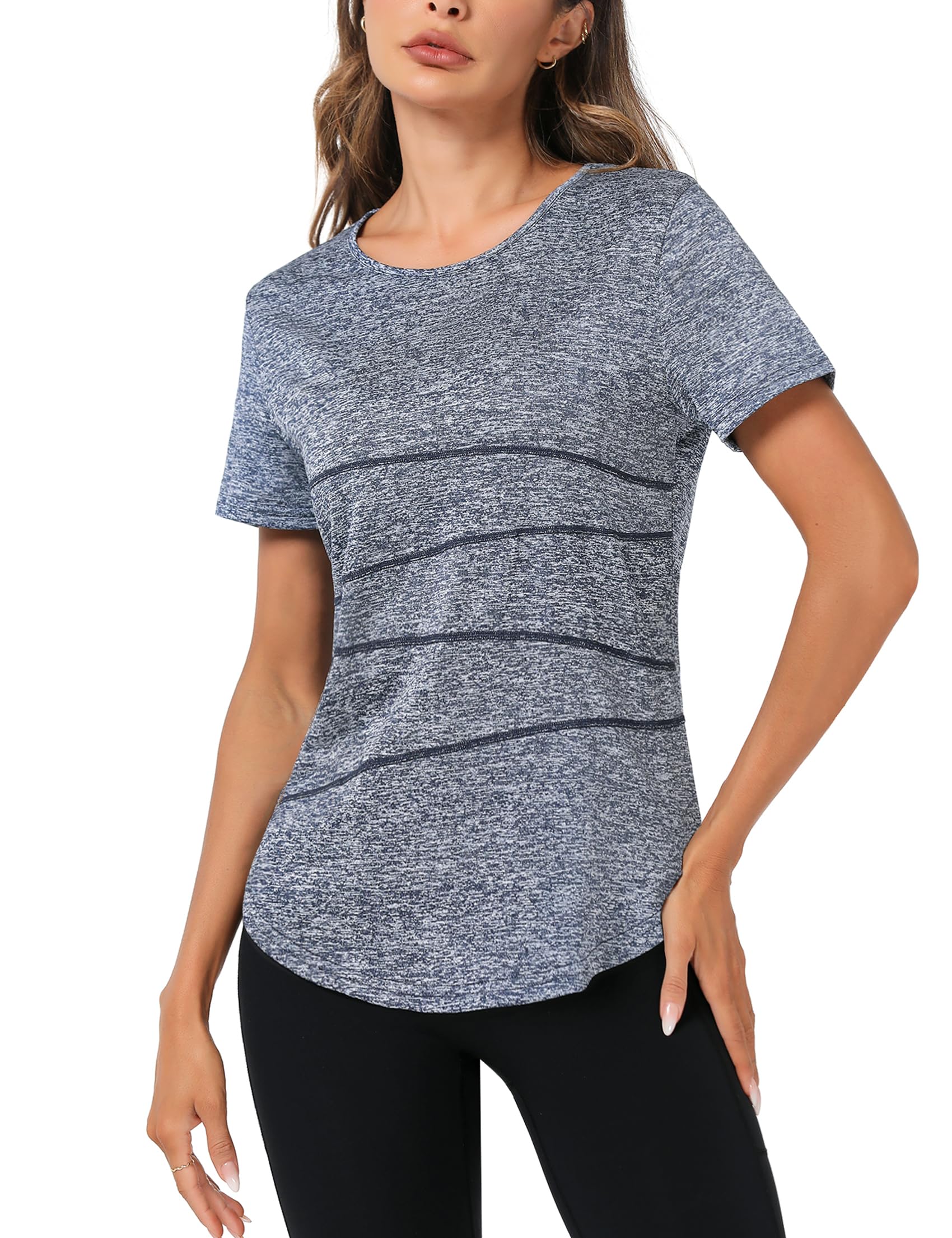 Terecey Sportshirt Damen Kurzarm Fitness T-Shirt Yoga Shirt Lang Damen Funktionsshirt Atmungsaktives Sport Tshirt Trainingsshirt Laufshirt für Wandern Trekking Gym