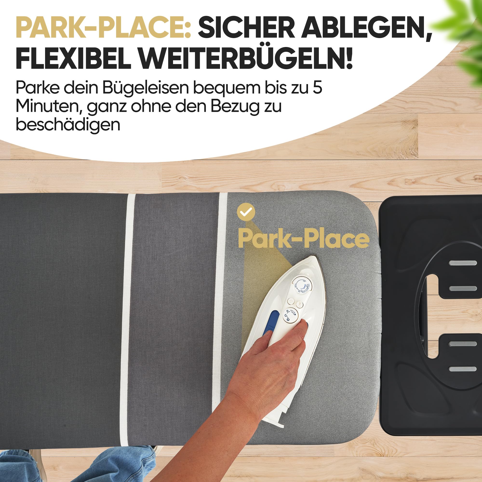 Avieto XXL Bügelbrett 124x43 cm für Dampfbügeleisen und Normale Bügeleisen | Bezug 5 Lagig Dampdurchlässig Hitzreflectierend GlideCharge & Park Place