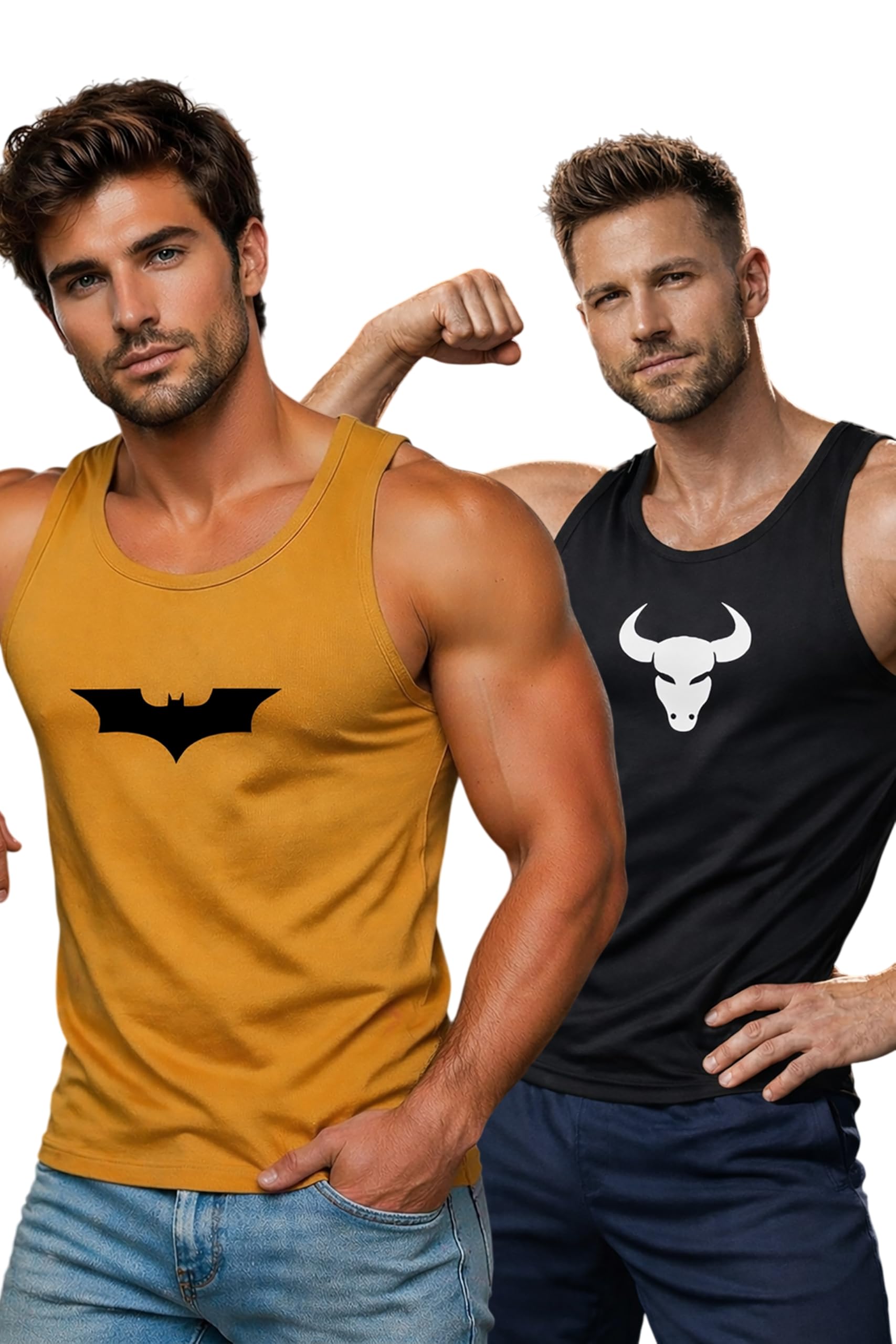 Polyester Letter Printed Vest for Men - Pack of 2 - Mustard & Black | Round Neck | Sleeveless | Regular Fit | Summer & Gym Wear for Men(XL)-image-40