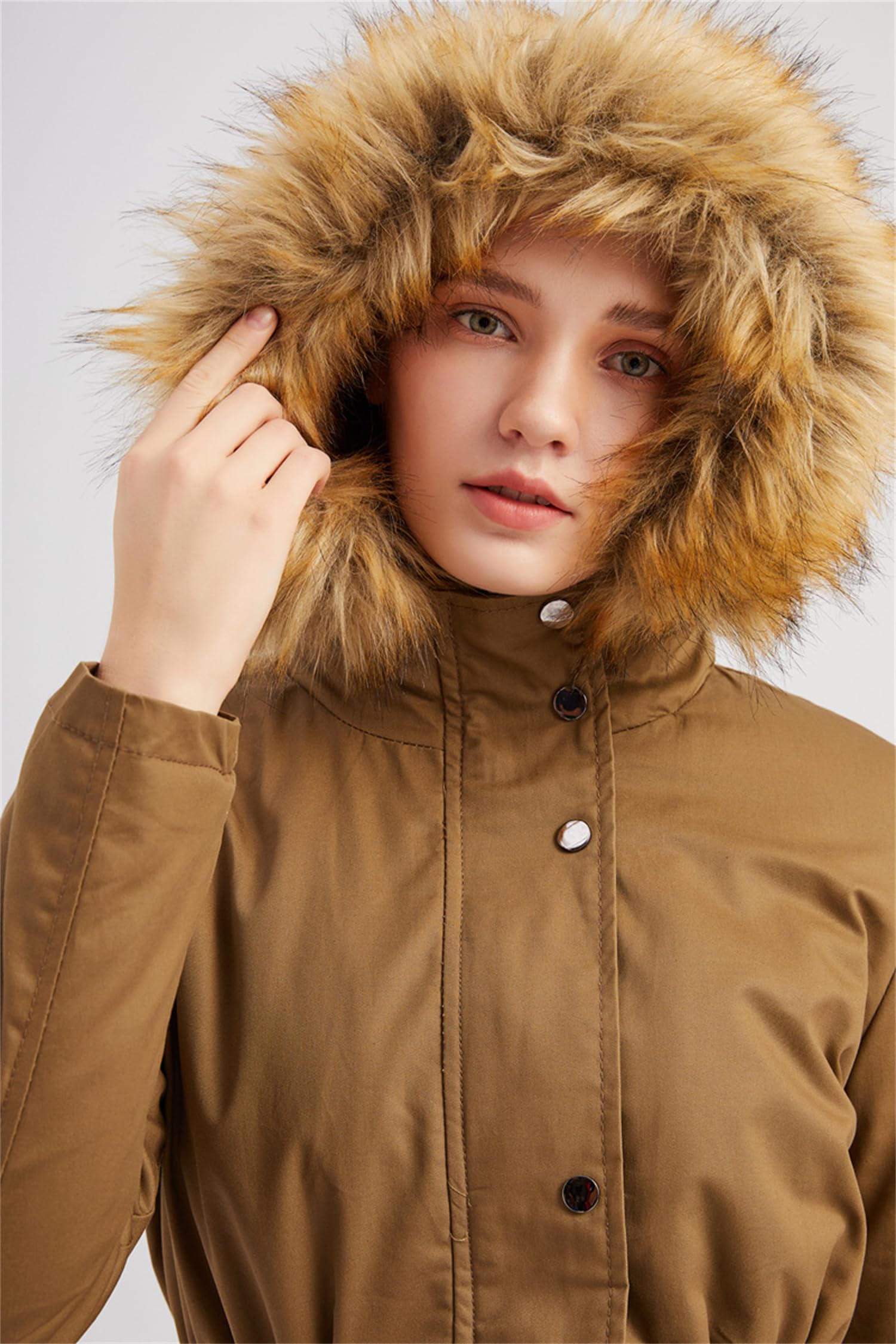Générique Femmes hiver long à capuche Sherpa doublure parka manteau thermique ajustement serré