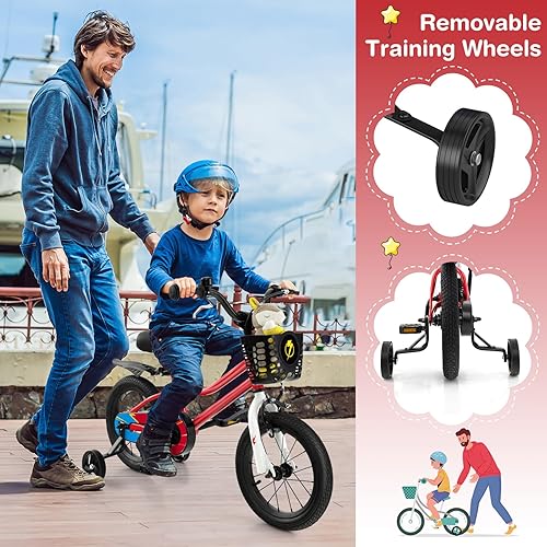 Miniatura 5 de COSTWAY Bicicleta para niños, 12, 14, 16, 18 pulgadas, para niños y niñas de 3 a 8 años, bicicleta para niños con ruedas de entrenamiento
