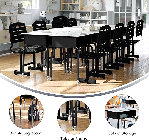 Miniatura 4 de Flash Furniture Billie - Escritorio para estudiantes con frente abierto para aulas o aprendizaje remoto, escritorio escolar de altura ajustable con