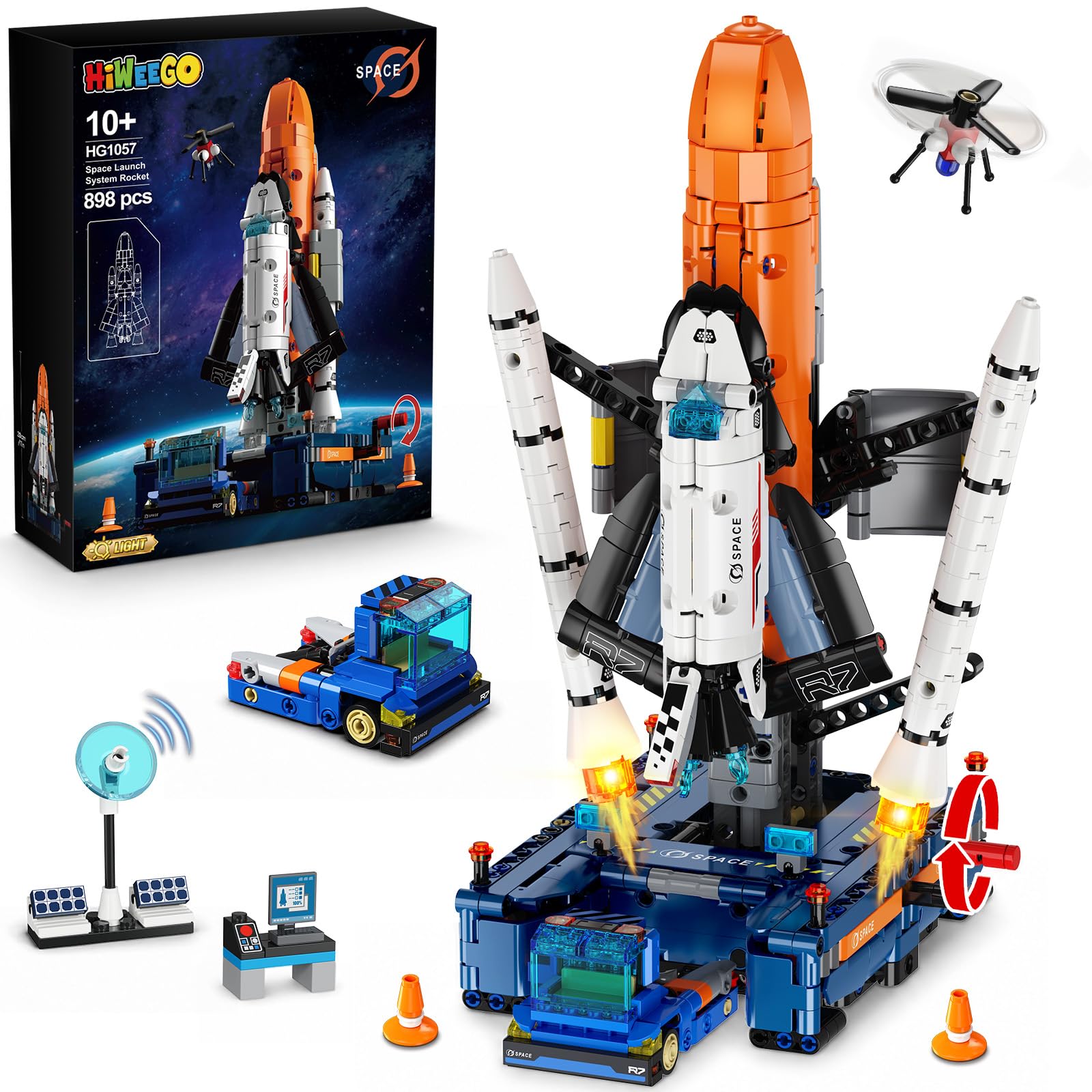 HiWEEGO Cohete Espacial de Construcción Technic con Luz LED para Niños 10+