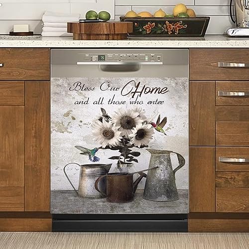 Miniatura 2 de Bless Home - Funda magnética decorativa para lavavajillas, diseño retro de girasol para lavavajillas, calcomanía magnética para refrigerador y