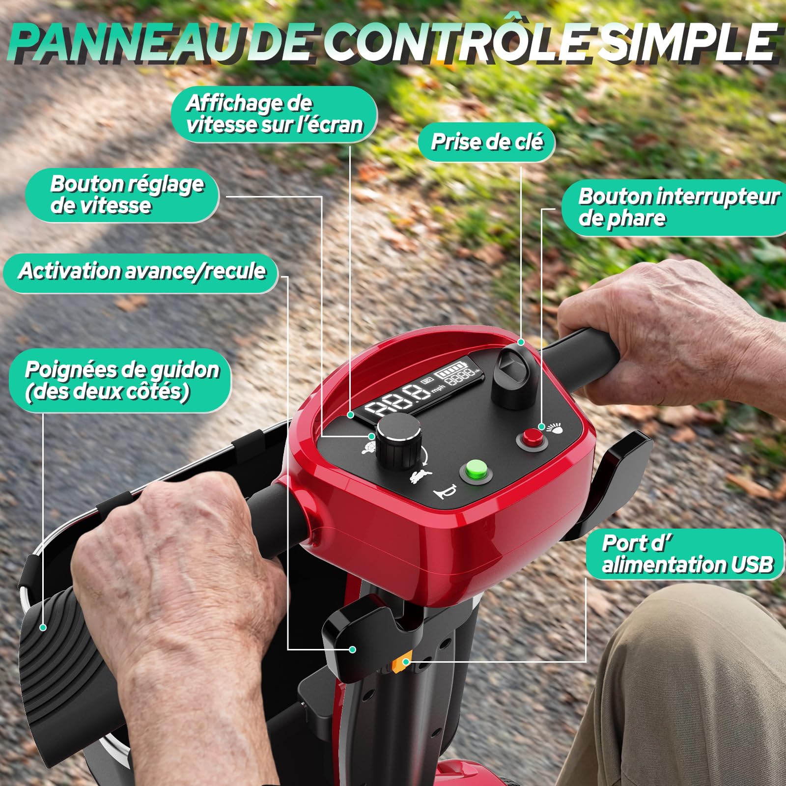 TODIMART X17 Scooter de Mobilité à 4 Roues,Autonomie Longue 30–35 km,20kg Pliable et Légère pour Adultes et Seniors,Écran Numérique LED,Lumières Vives,130kg,Scooter Electrique Leger