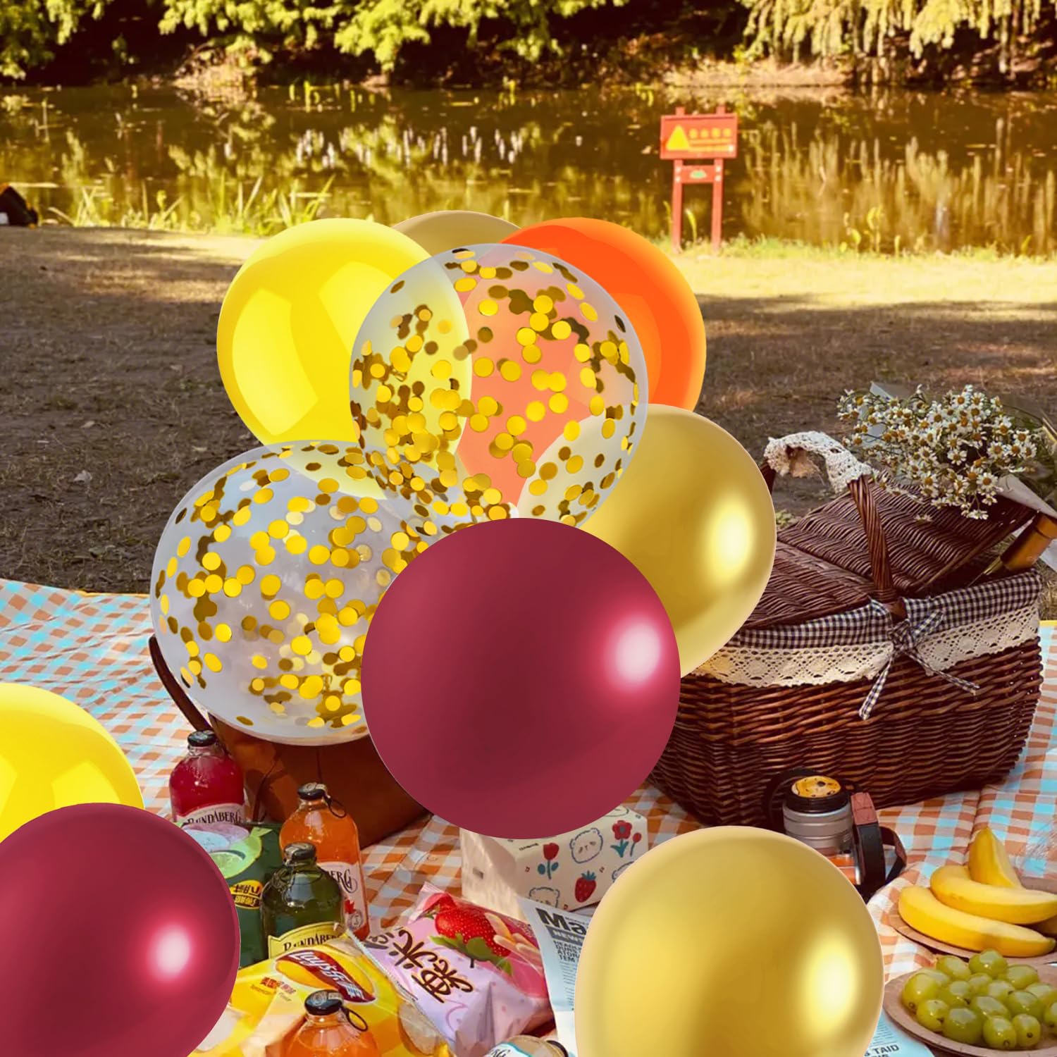 Fall Thanksgiving Balloons Set - Orange Yellow Burgundy Gold & Confetti Balloons For Autumn Parties