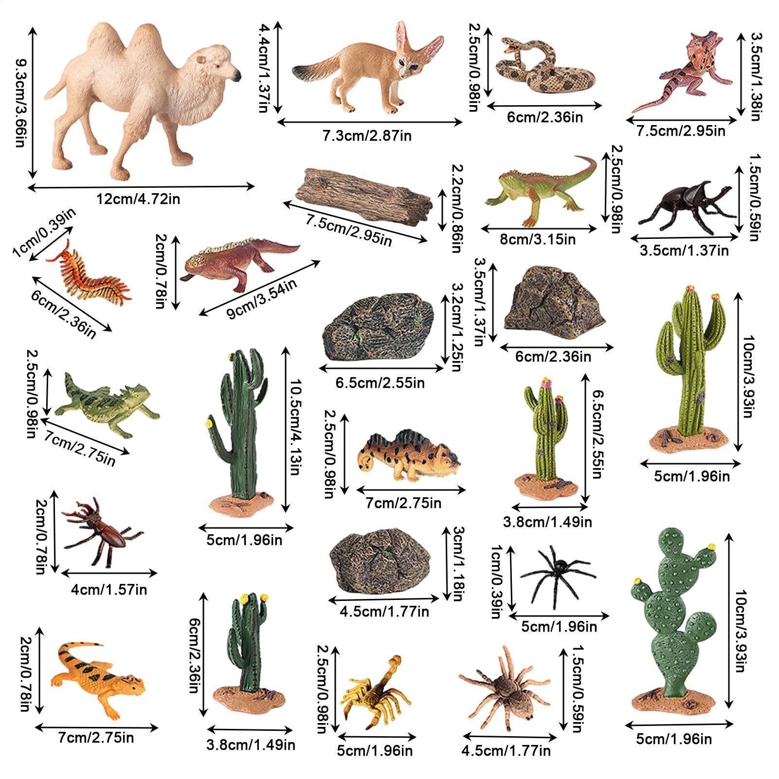 Generisch Animali del deserto, 24 pezzi, modellino di piante | Set di statuette di animali in miniatura per casa, bancone, soggiorno, giardino, tavolo da tavolo, oggetti di scena