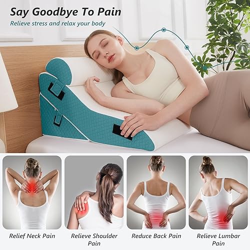 Miniatura 6 de Juego de 3 almohadas de cuña de cama para dormir, almohada triangular de 16.5 pulgadas de ancho para aliviar el dolor de espalda y piernas con funda