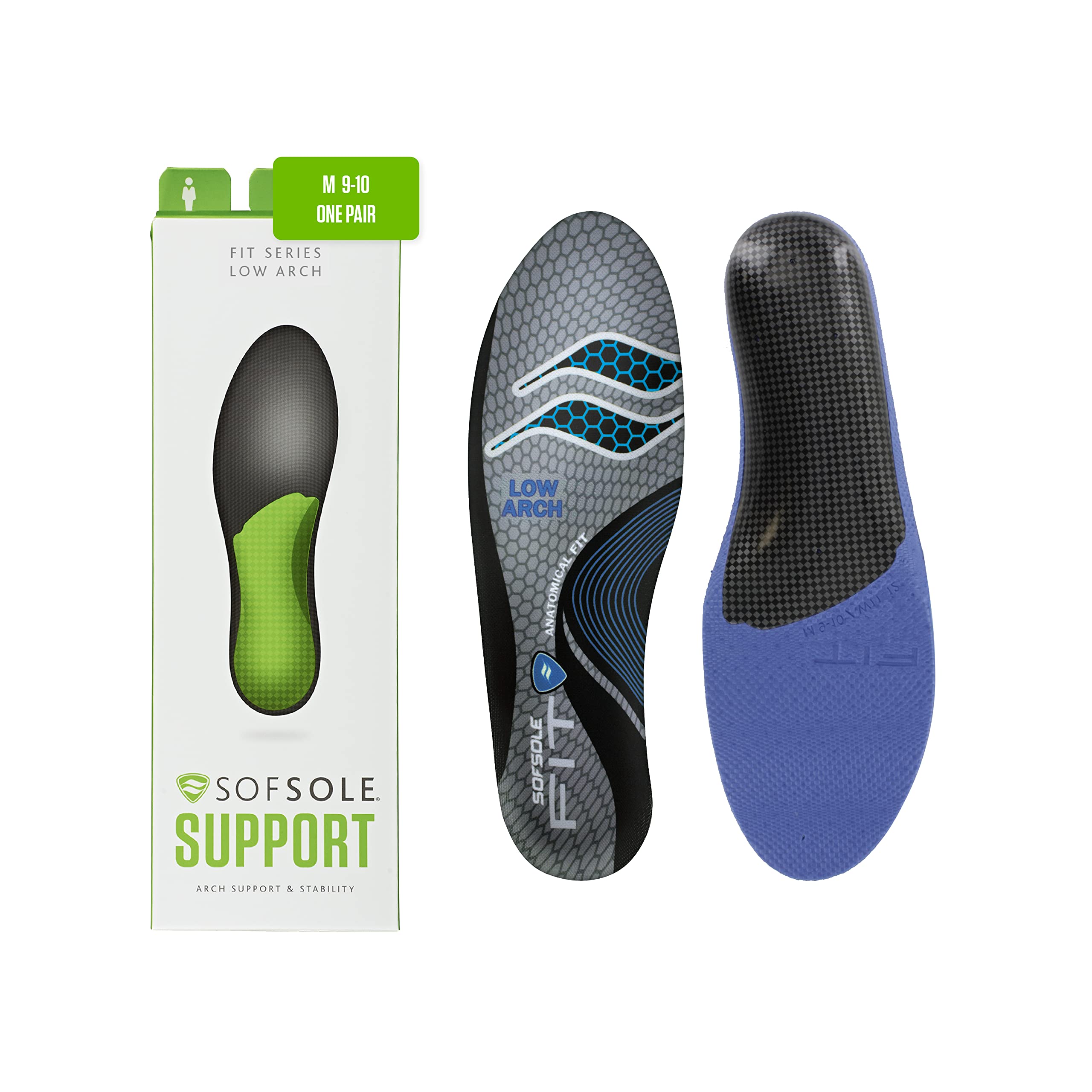Sof Sole Men's Low Arch Unisex FIT Support Insoles, Grey, Women's 11-12/Men's 9-10, Grey, Women's 11-12/Men's 9-10