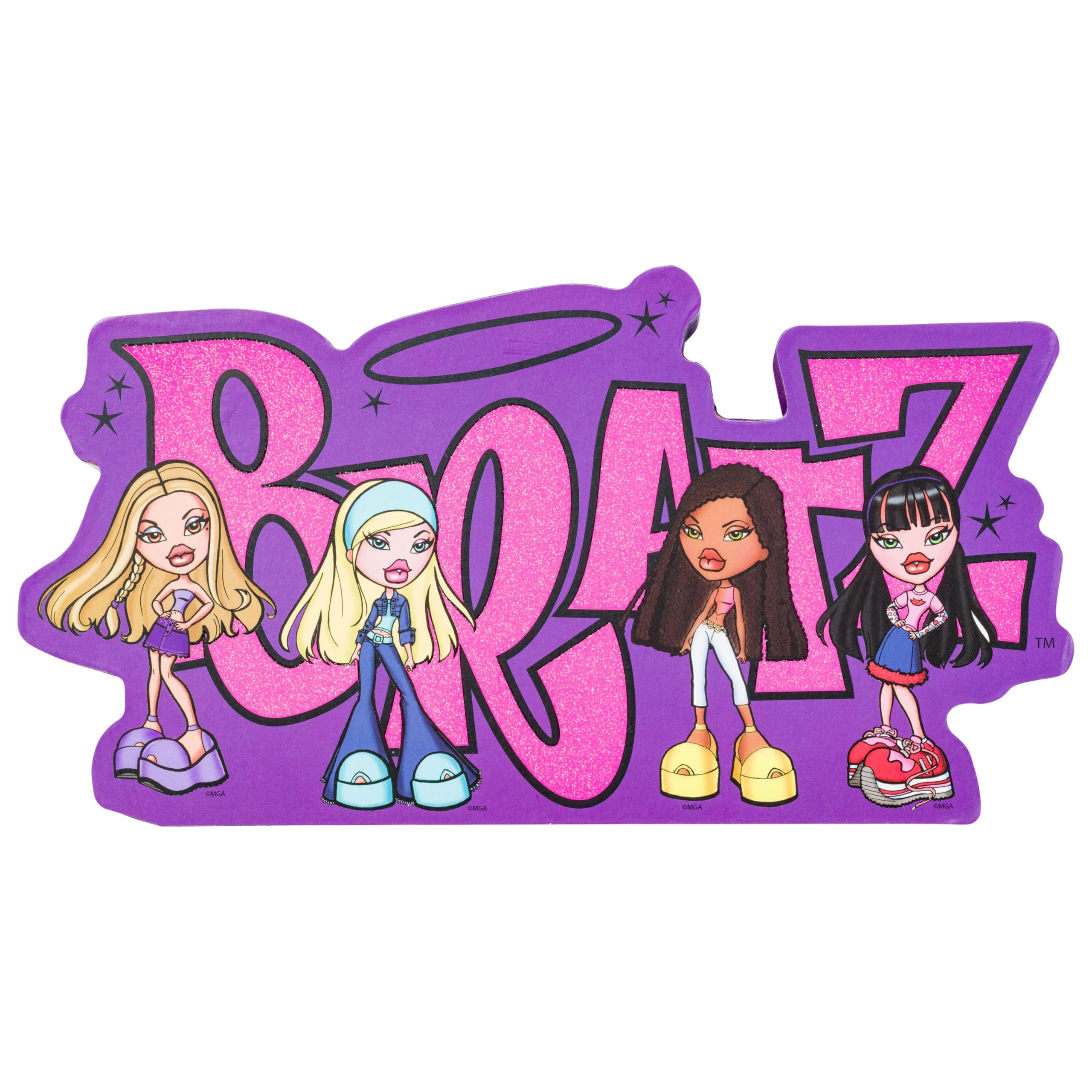Silver Buffalo Purple/Multi Bratz Characters And Logo Glitter Large Die-Cut Mdf Box Wall Sign