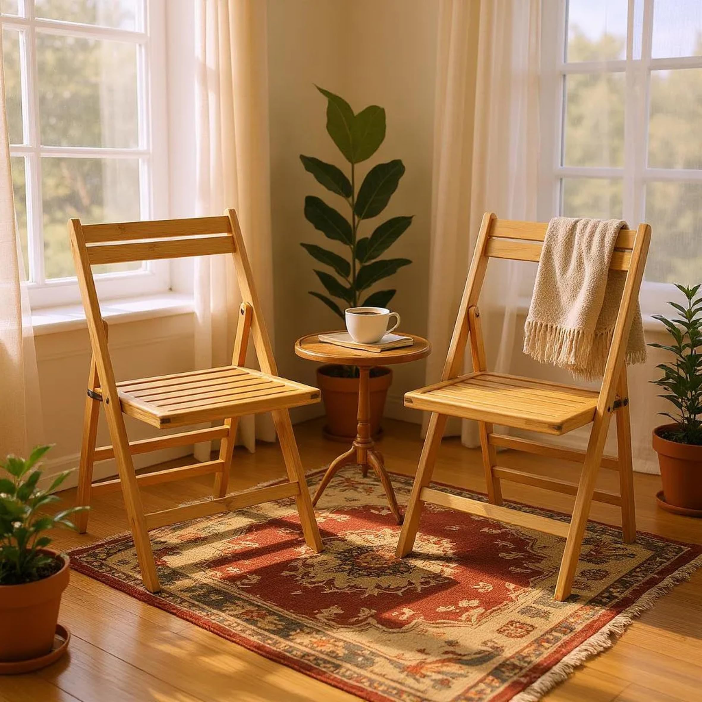Spetebo Silla plegable de bambú natural, soporta hasta 120 kg, juego de 4, silla de cocina plegable de madera FSC – Silla clásica de madera para uso doméstico