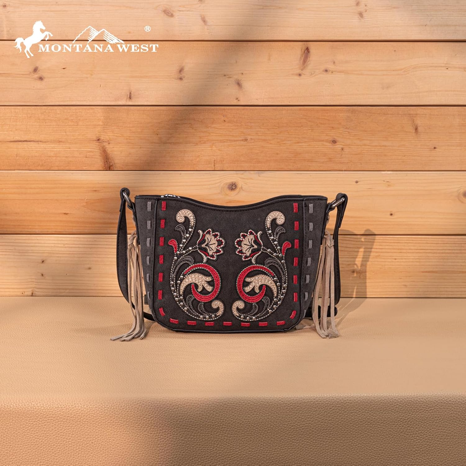 Montana West Western Crossbody Bags for Women Embroidered Vintage Floral HandBag With Tassels - Image 6