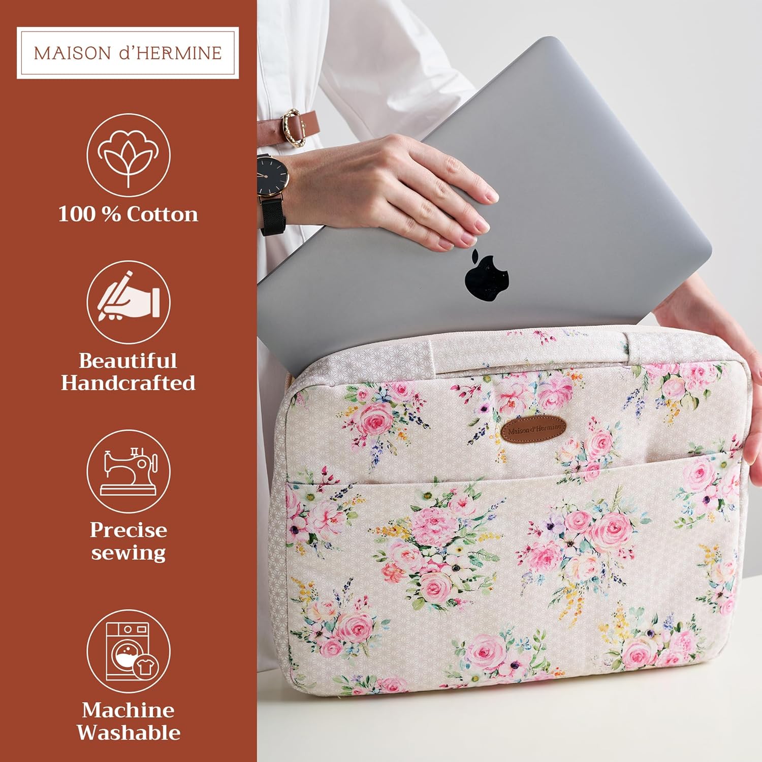 Maison d'Hermine Laptop Sleeve with Handle Case Stain and Water Repellent Cotton Canvas