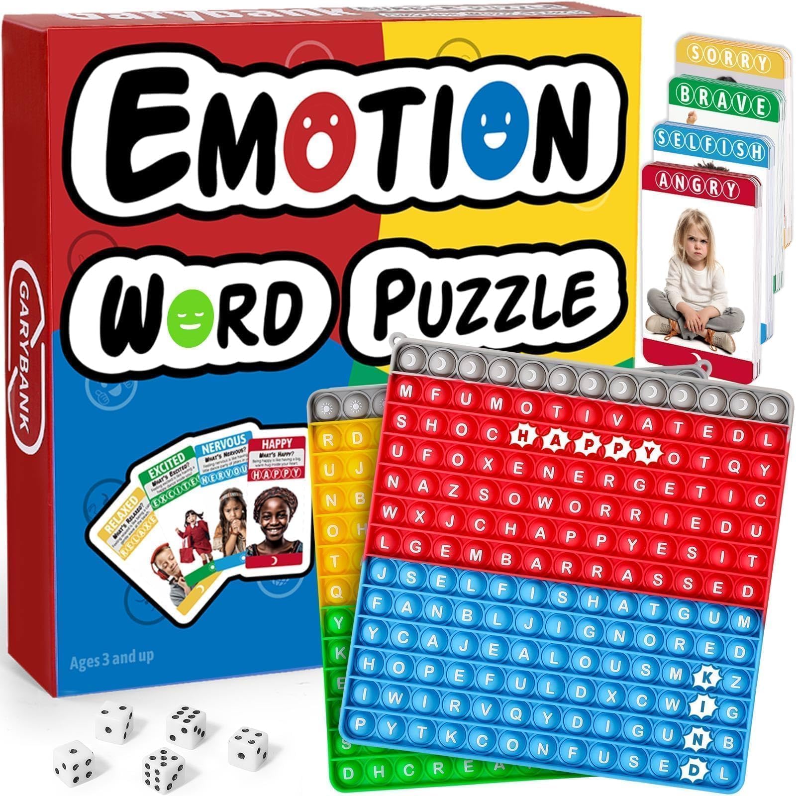 Garybank Bubble Popping Game for Autistic Kids - W/56 Emotion Cards for Social Emotional Learning, ADHD Tools for Calm Down Corner, Play Therapy Toys for Autism Child, School Counselor Gifts