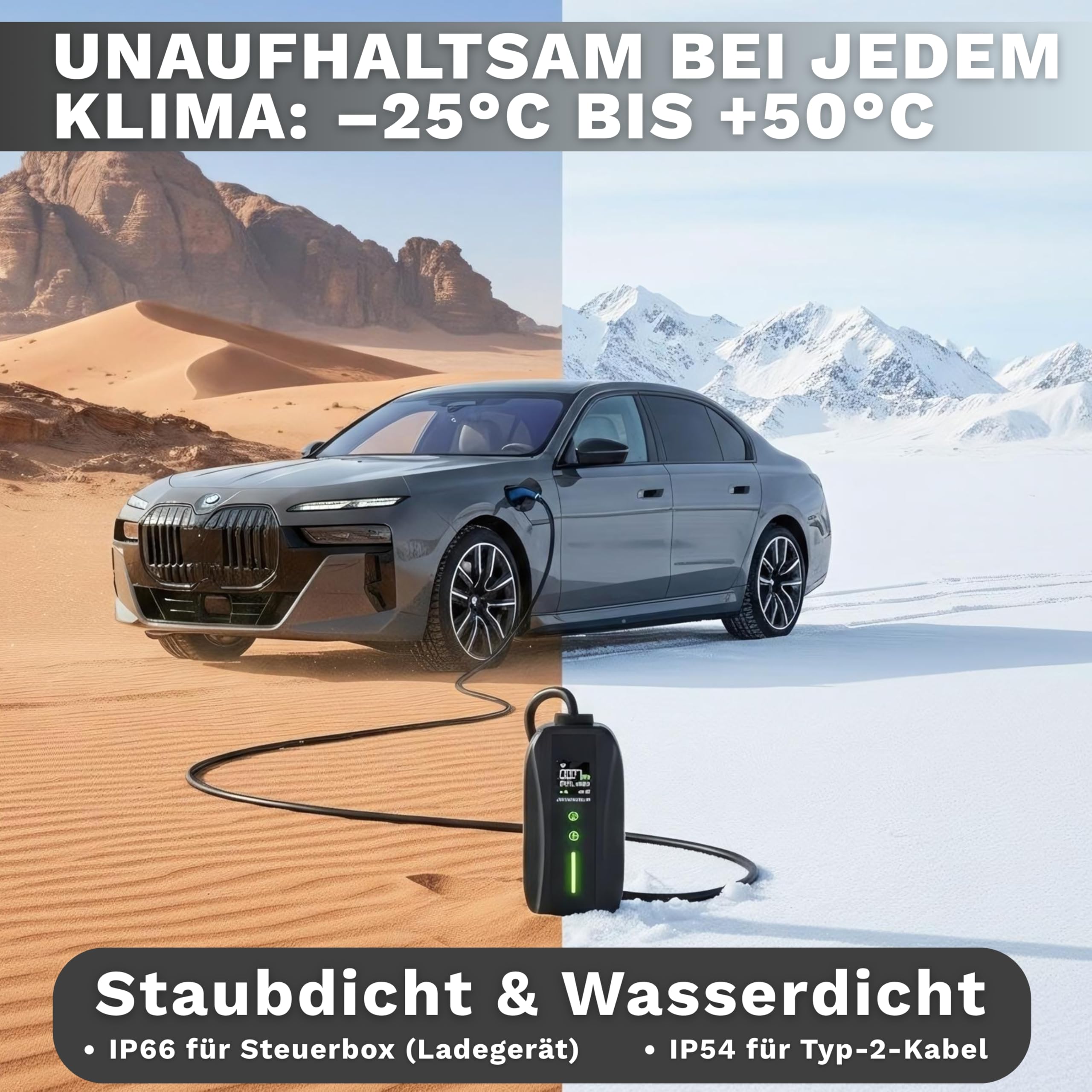 Mobile Wallbox 11kW Typ 1 (7m, 6–16A, 3-phasig) – Ladekabel CEE 16A mit Schuko – Mobile Ladestation Elektroauto Schnellladung