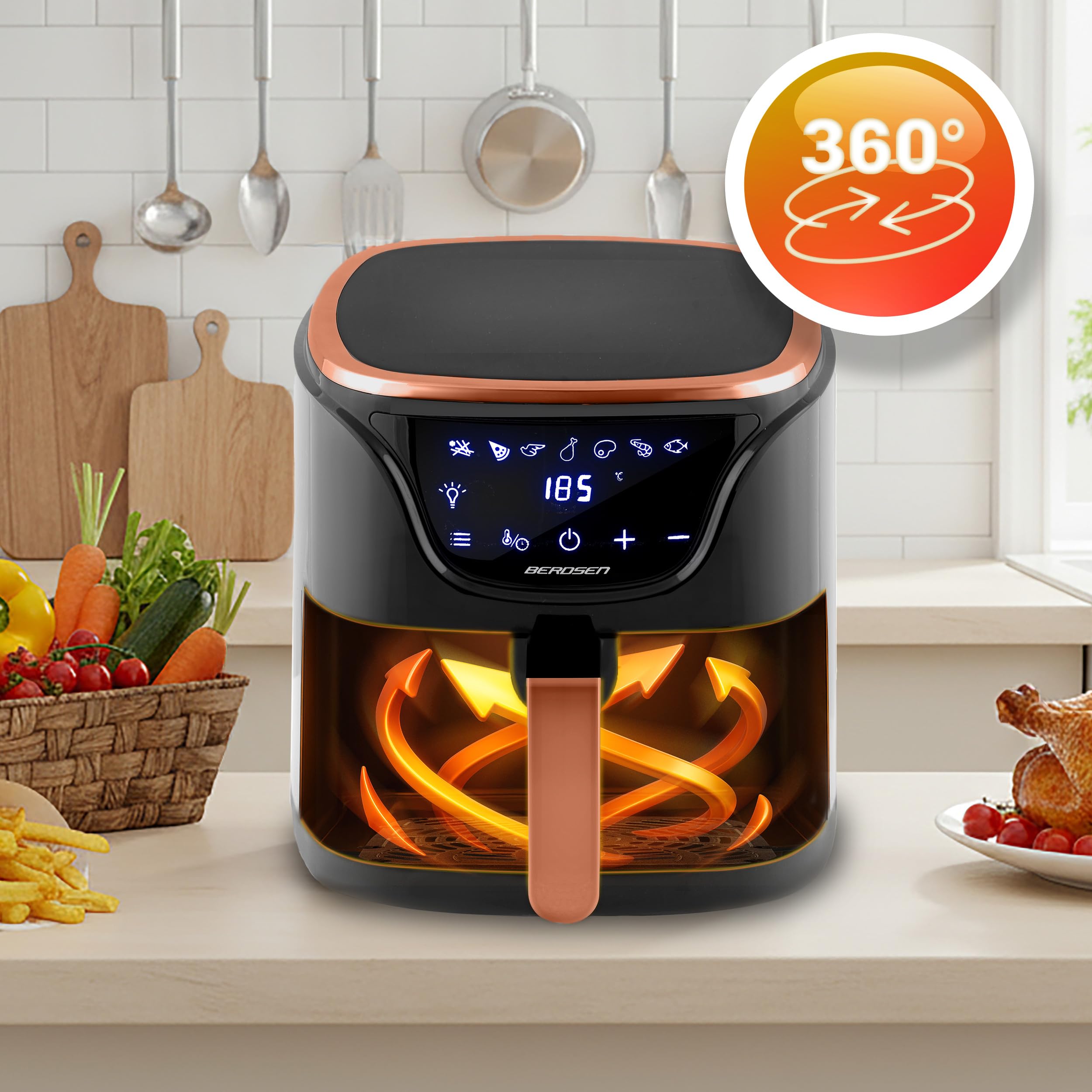 Berdsen Frytkownica beztłuszczowa frytownica airfryer 5l 1500W czarno-złota