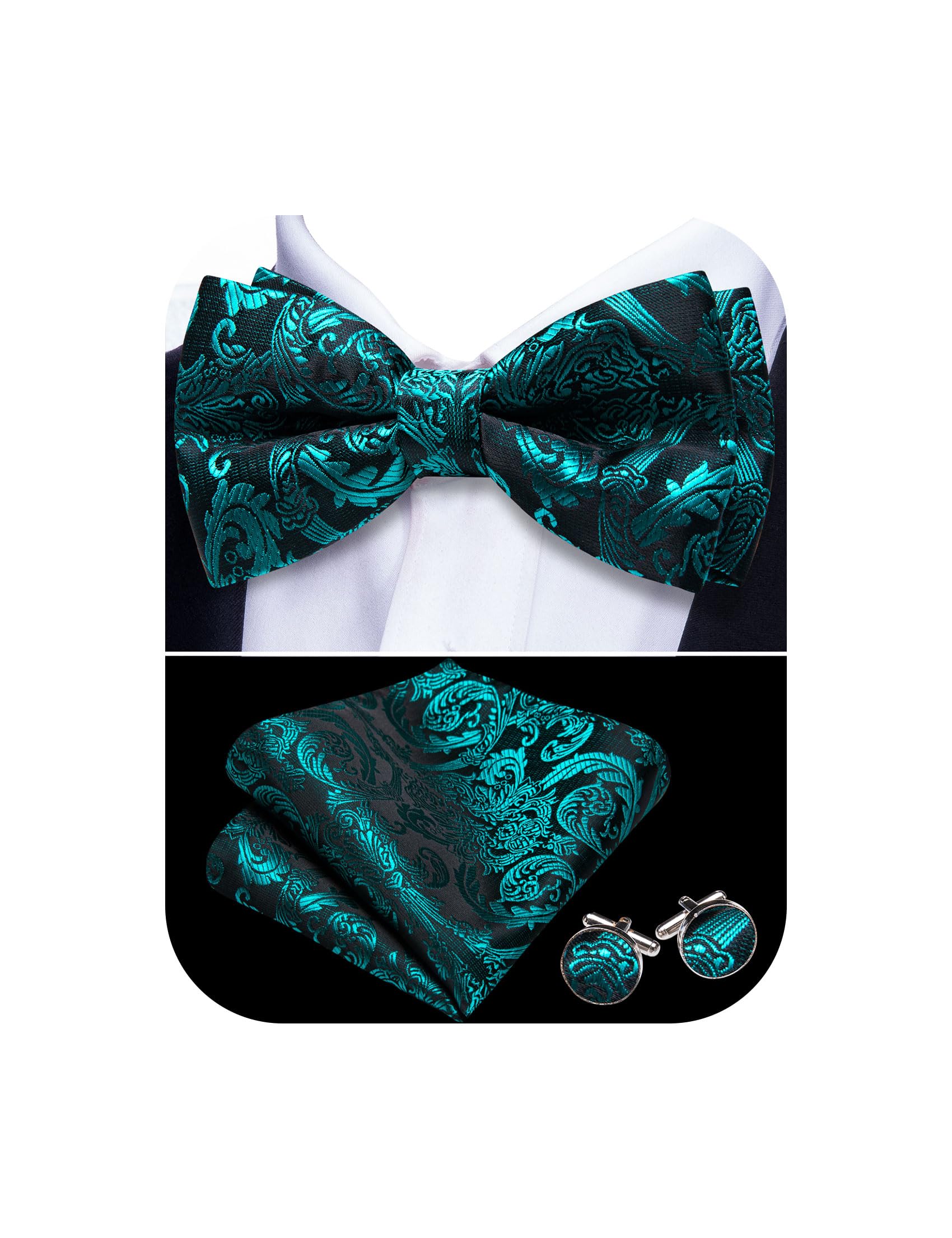 Barry.Wang Paisley Striped Bow Tie for Men Silk Pre-Tied Bowtie Set