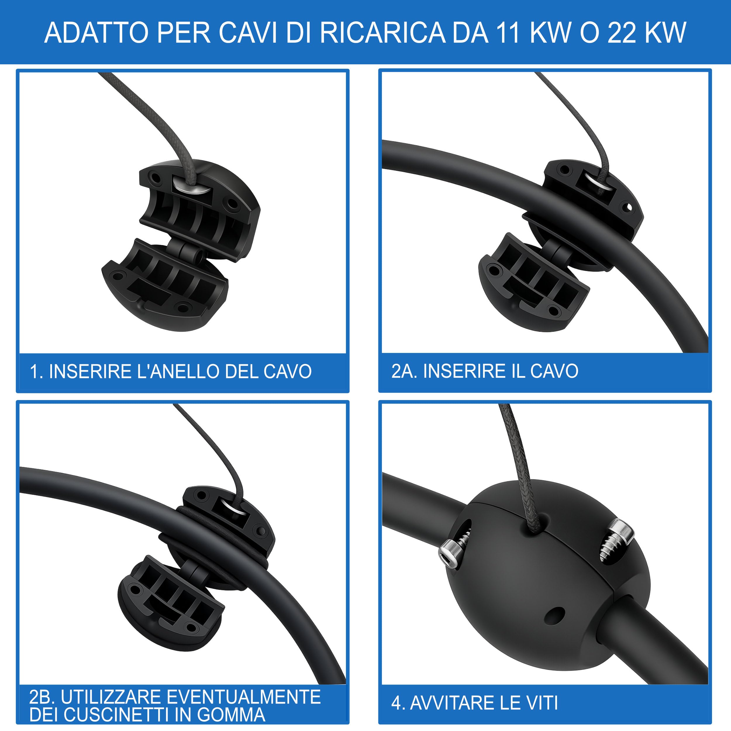 Supporto per cavo automatico di tipo 2 retrattile • Supporto da parete per cavo di ricarica con alloggiamento in acciaio • Ideale per uso esterno
