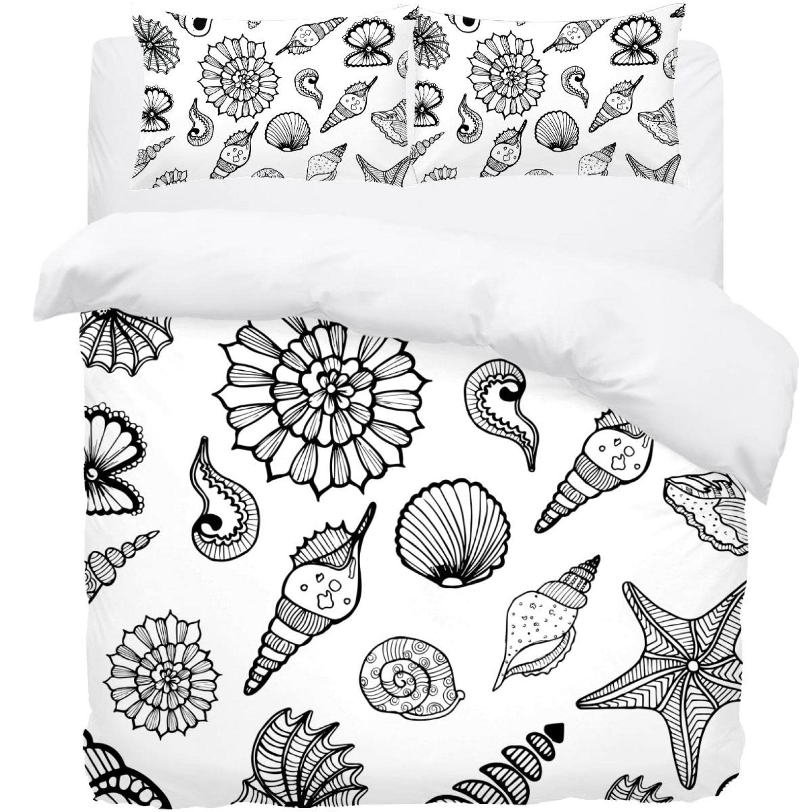 Housse de couette et 2 taies coquillages pour créer une chambre esprit bord de mer