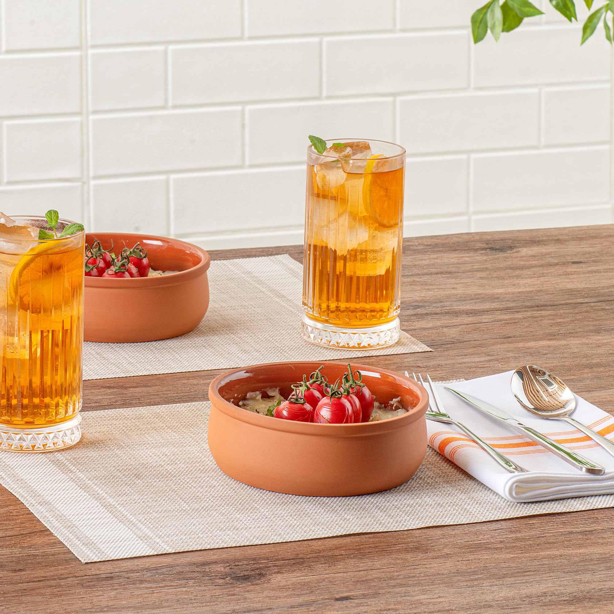 Restaurantware -Terra Tek - Cazuelas in terracotta, 10 pentole in terracotta smaltata marrone per cucinare, pronte per il forno, microonde, pentole da portata in terracotta, lavabili in lavastoviglie,