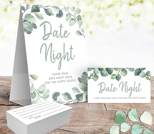Miniatura 3 de Your Main Event Prints Juegos de despedida de soltera de eucalipto juego de cita nocturna, incluye 1 soporte (5 x 7) y 50 tarjetas de adivinanzas