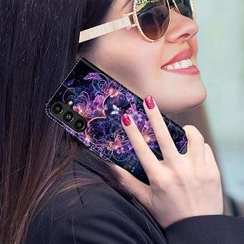 for Samsung Galaxy S24 FE Wallet Case with Credit Card Slots Holder, PU Leather Shockproof RFID Blocking Cover for Samsung Galaxy S24 FE,Purple Butterfly Love