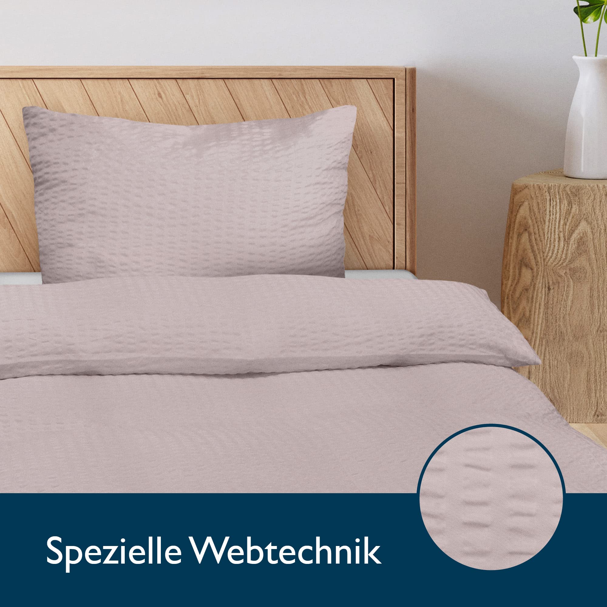 Beautissu 4tlg Seersucker Bettwäsche 135x200 cm Sommer & Kopfkissen Bezug 40x80 cm – Bügelfrei Bettwäsche-Sets Bettbezug Sommerbettwäsche 135x200 – Hautfreundlich Bettwaren & Bettwäsche Taupe – Meline