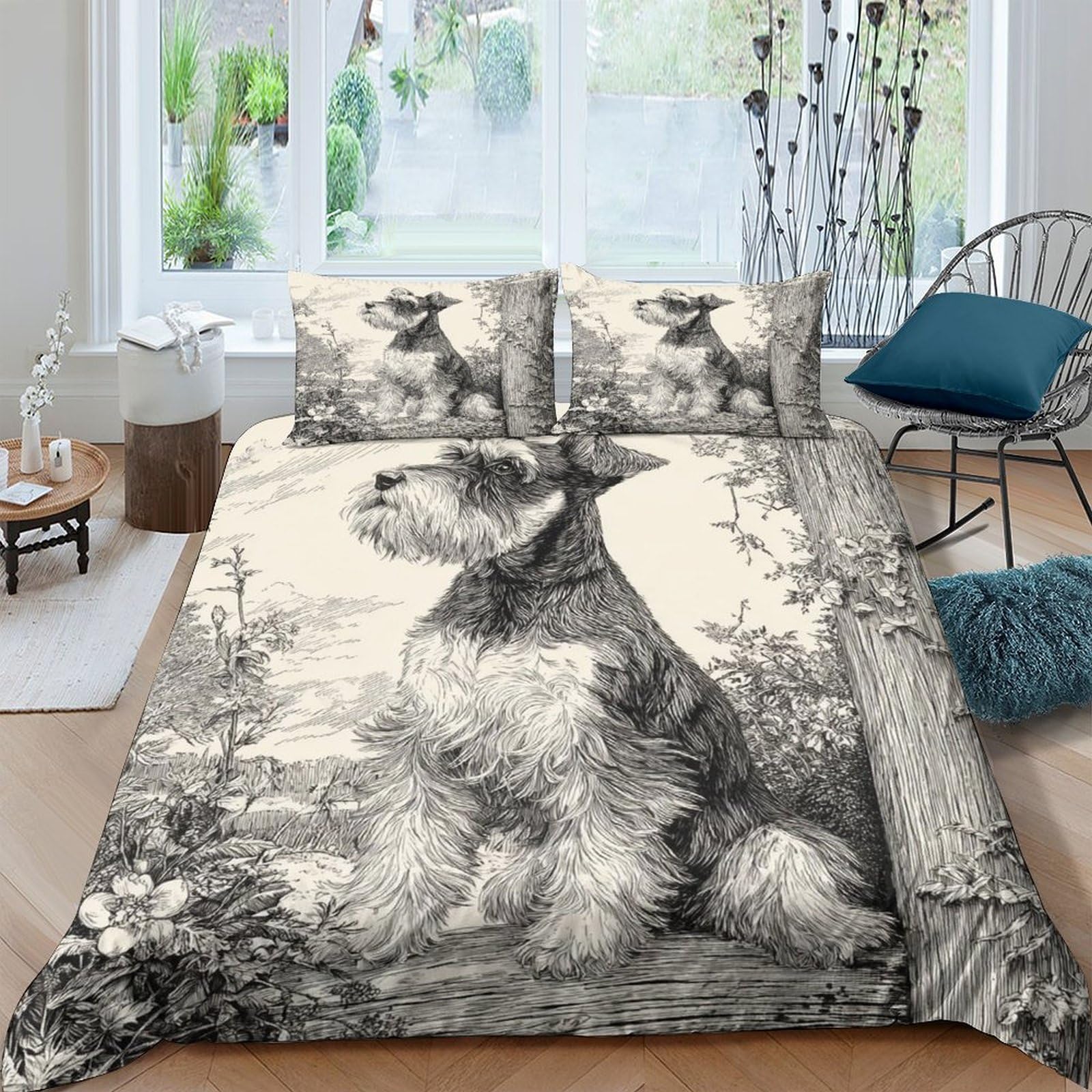 Parure de lit Schnauzer 140x200 pour chambre d'adulte moderne au style épuré
