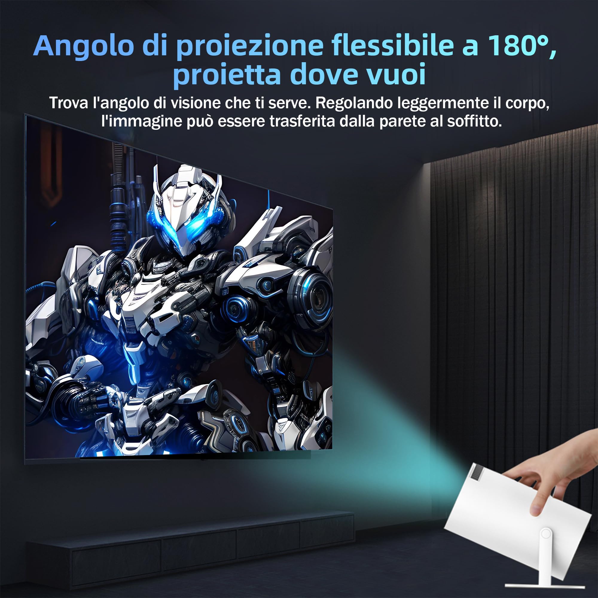 Proiettore Arcade Vision Y5S con 2 controller wireless, mini proiettore di console per videogiochi retrò con oltre 10000 giochi, proiettore cinematografico portatile intelligente 4k con correzione aut