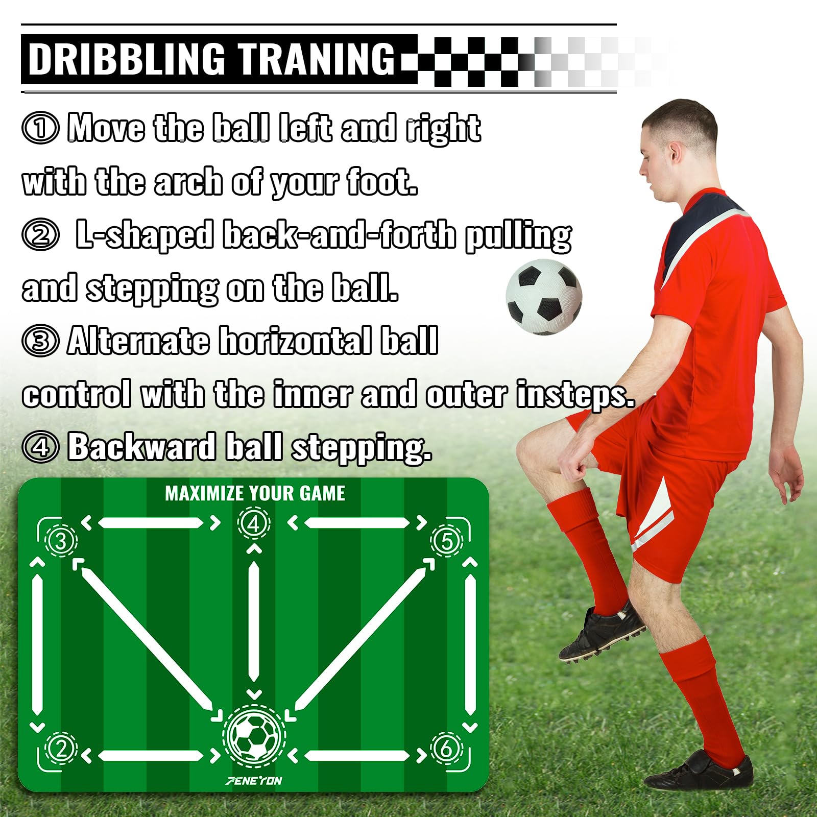 Soccer Training Mat with Soccerball socks-Non-Slip Soccer Training Equipment for Adults and Professional Athletes to Boost Speed, Strength & Coordination | Soccer Trainer for Indoor/Outdoor Drills