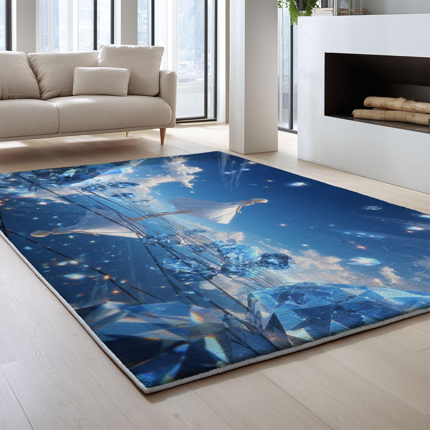 Puszysty dywan anime, elegancki dywan, marzycielskie błękitne niebo, nie gubi włosia, łatwy do czyszczenia, do jadalni, kuchni, biura, 80 x 150 cm