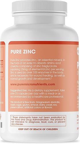 Miniatura 8 de Suplemento de vitamina de zinc puro, suplementos naturales de glicinato de zinc, (quelado) 25 mg, 360-3 unidades