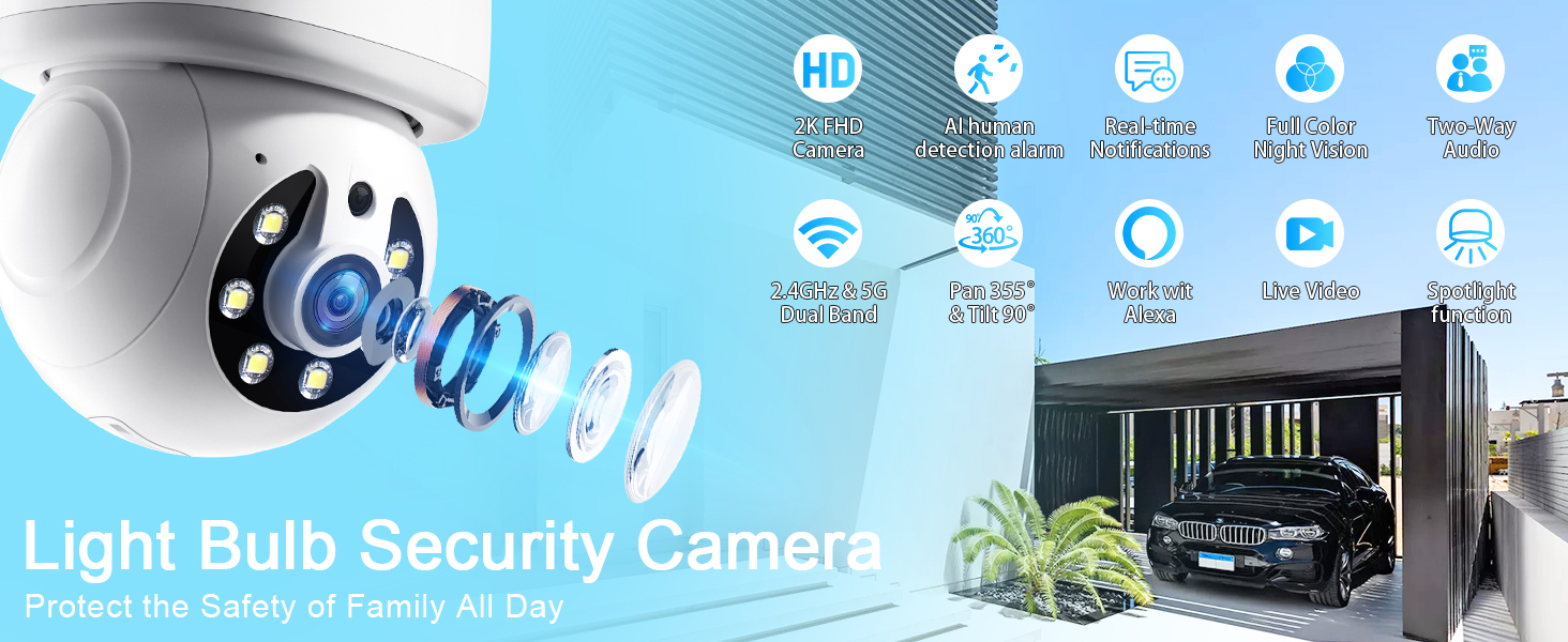 Security Light Bulb WESECUU Light Bulb Security Camera,
