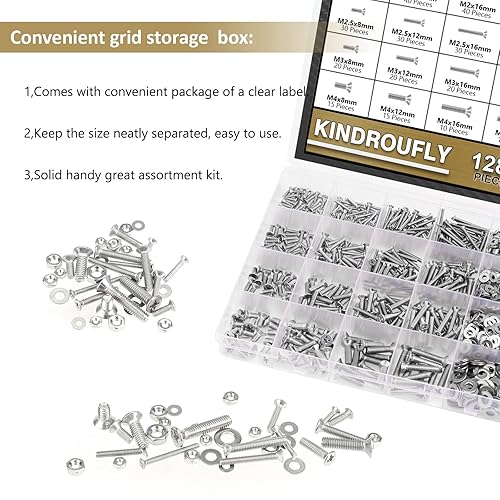 Miniatura 8 de Kindroufly 1285 piezas M2 M2.5 M3 M4 Phillips cabeza avellanada tornillos de máquina tuercas arandelas kit surtido de acero inoxidable 304, rosca