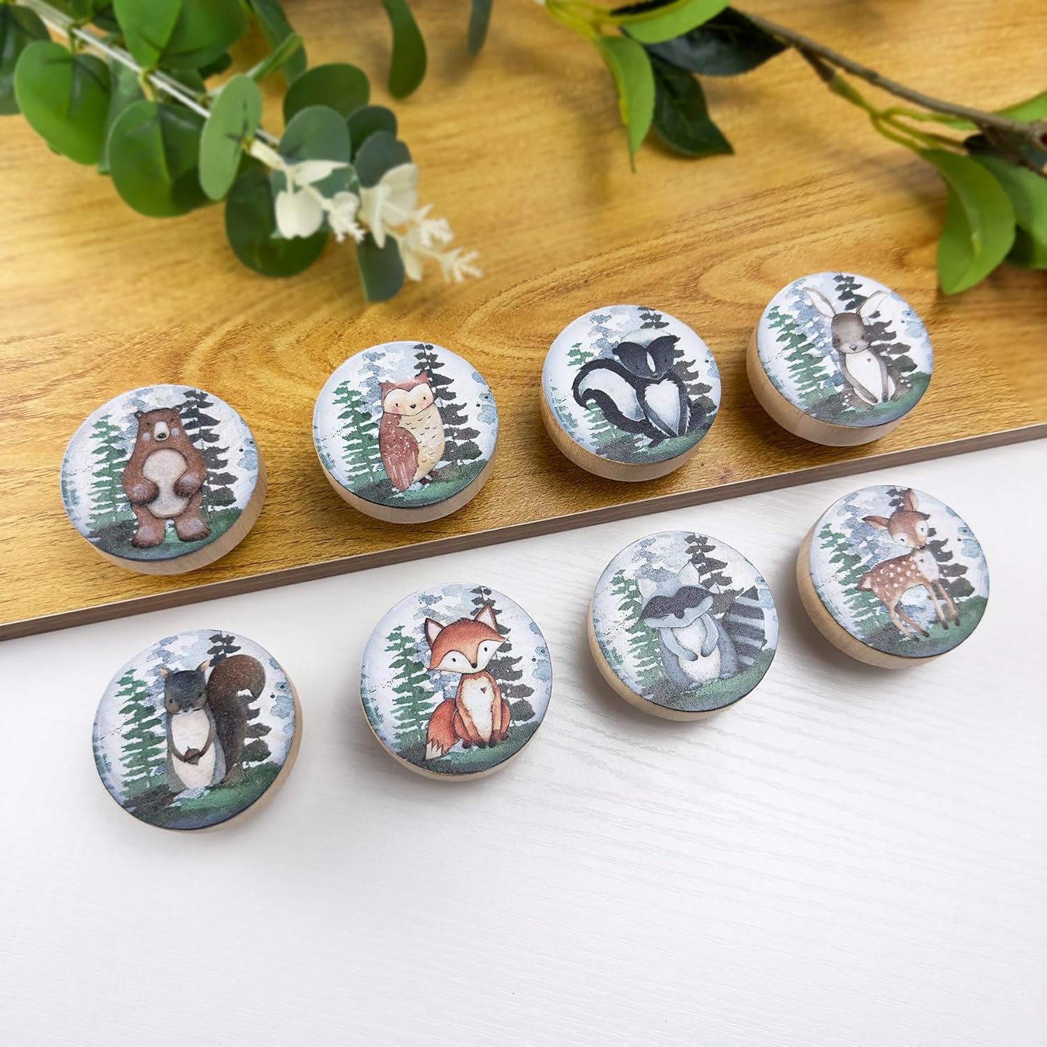 Set of 8 1.8" Wooden Cute Safari Animal Cabinet Knob Decorative Wood Kids Furniture Dresser Drawer Knobs Nursery Drawer Handles