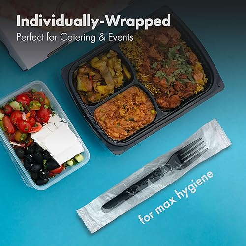 Miniatura 8 de 500 unidades 3 tenedores de plástico resistentes envueltos individualmente, paquete comercial MEGA (caja de 5100 unidades)