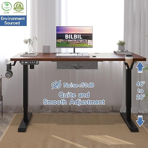 Miniatura 4 de bilbil Escritorio eléctrico de pie de 55 x 30 pulgadas con cajón, escritorio de altura ajustable con 4 tablas de empalme, escritorio de oficina en