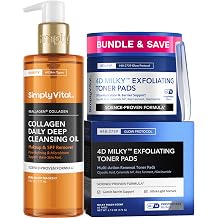 SimplyVital Cleansing Oil to Milk & Exfoliating Toner Pads Bundle - Cleanse & Toner Pad Care Set for Makeup Removal, SPF, Buildup, Gentle Exfoliation & Hydration