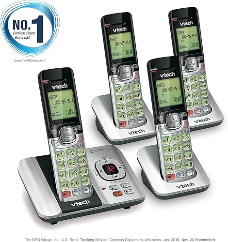Miniatura 52 de Teléfono Vtech DECT 6.0 con identificador de llamadas / llamada en espera, plata / negro con 2 auriculares inalámbricos, Azul 1 Auricular Azul