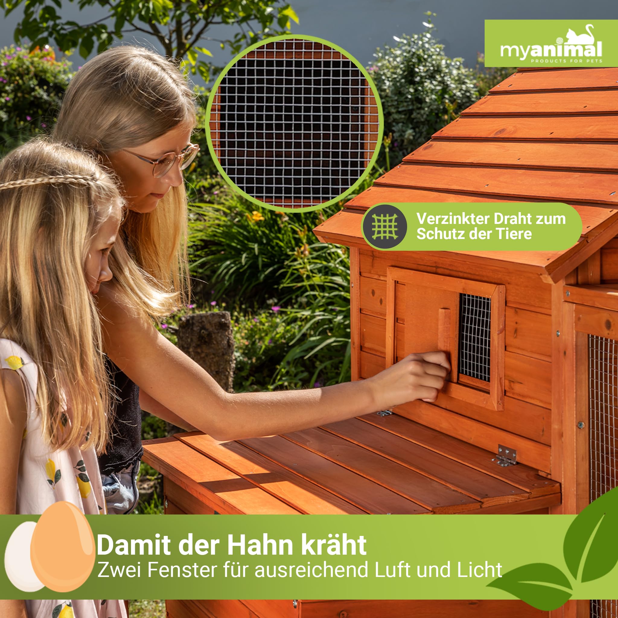 Miweba MyAnimal Hühnerstall XXL für 8 Hühner | 234x127x124 cm Winterfest - Vogelhaus - Hühnergehege mit Nistkasten - Voliere - Hühnerhaus - Freilaufgehege Huhn - Legenest - Vogelvoliere (Grau/Weiß)