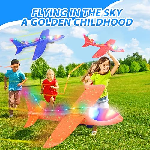 Miniatura 5 de Uniland Airplane Toy with Launcher (3 Pack), LED Foam Airplane Launcher Toy for Kids, 2 Flight Mode Airplanes Toys,Outdoor Toys for Boys Girls 6 7 8