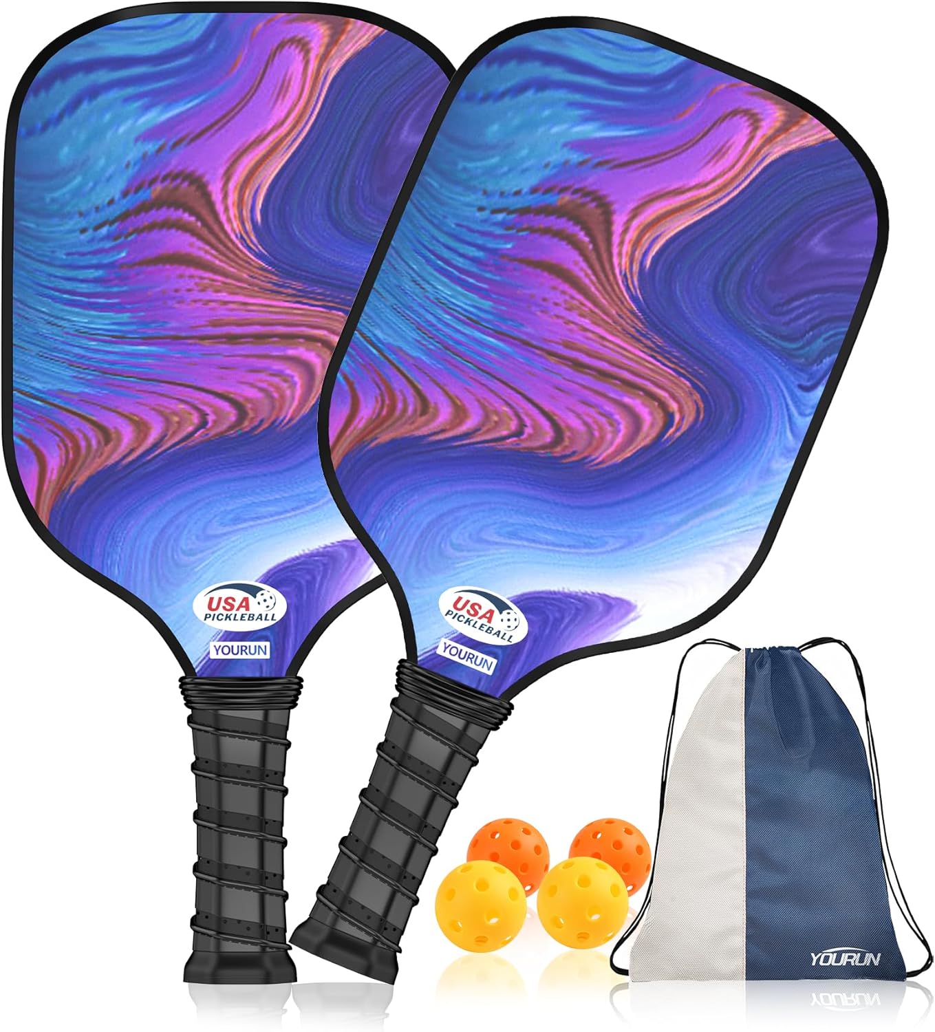YOURUN Pickleball Paddle, Pickleball Paddle Set of 2, Carton Fiber Surface & Non-Slip Comfort Grip Lightweight Pickleball Racket Sets, Pickle Ball Rackets 2 Pack for Beginners/Men/Women