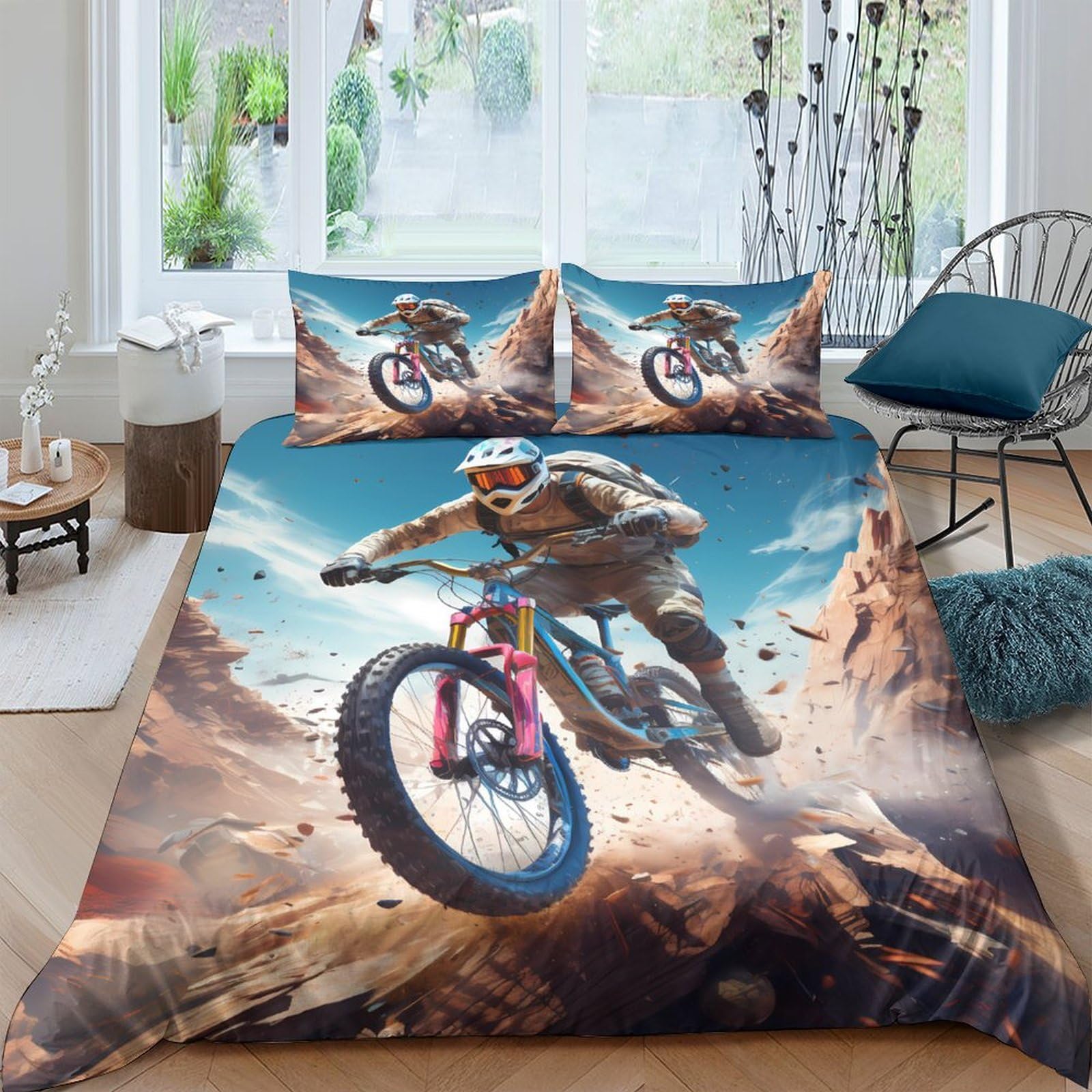 Ctjqhvkz Style-6 3D Printed Mountain Bike Fitted Sheet Microfiber Soft Breathable Downhill Cycling Bed Cover For Bedroom Dorm Decor Single（135X200cm）