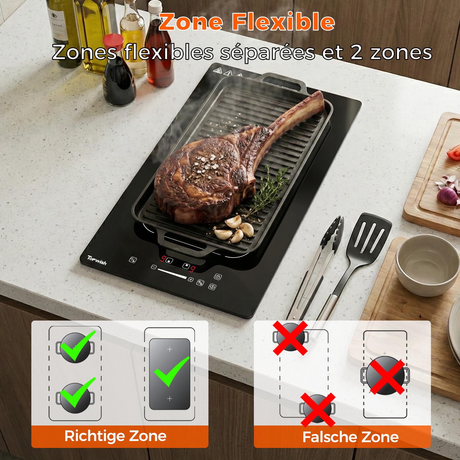 Topwish Plaque Induction 2 Feux, Plaque de cuisson induction zone flexibles