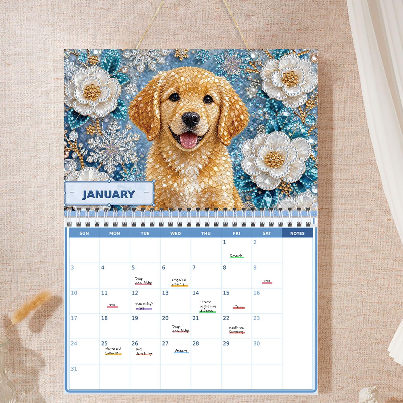 Hunde-Diamant-Kunstkalender 2027 für Erwachsene, DIY-Wanddekoration, 30 x 24 cm