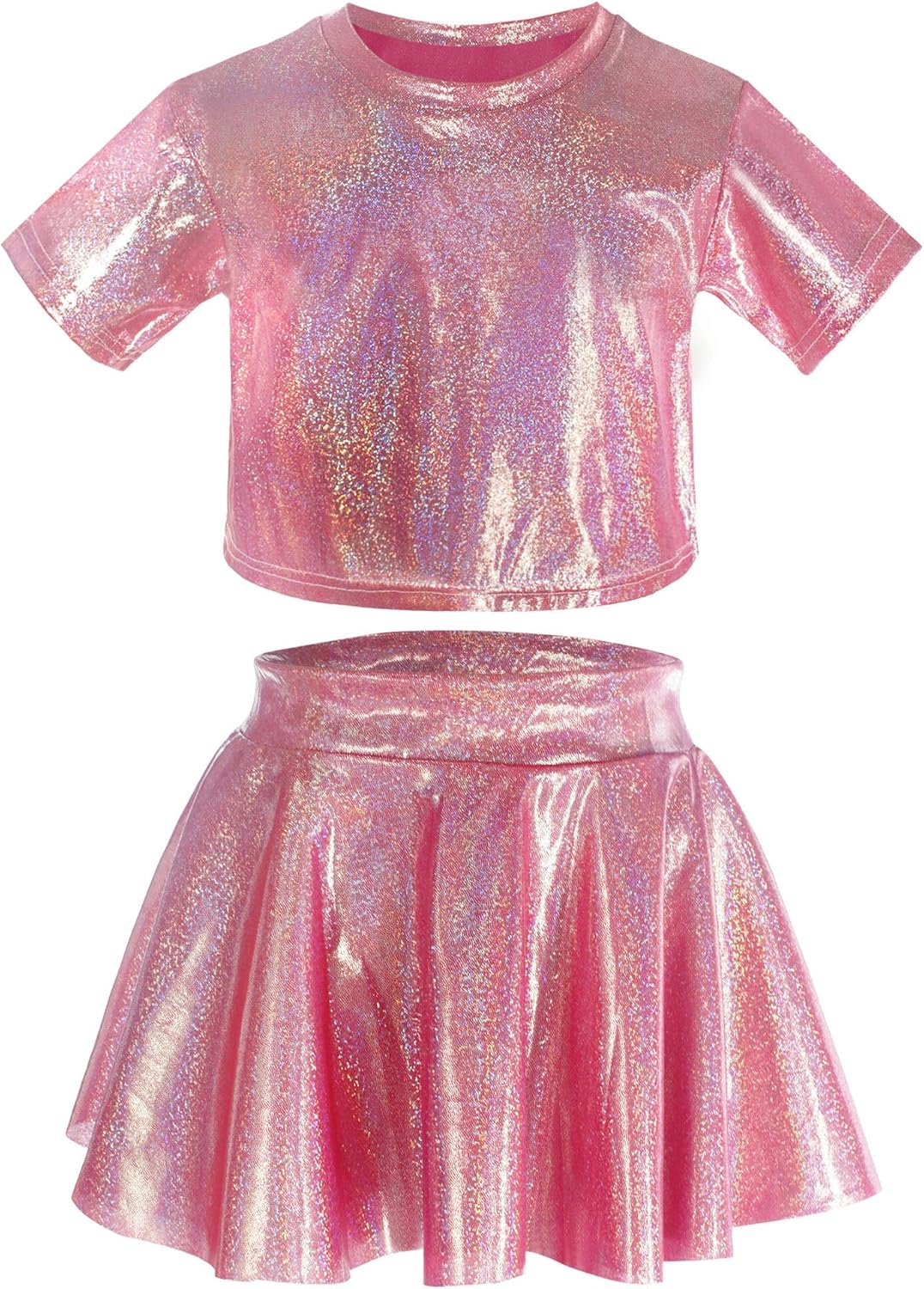 Happy Cherry Girls Metallic Outfit Sequin Hip Hop Dance Shiny Crop Top for Dancing Raves Festivals Metallic Skirt - Image 3